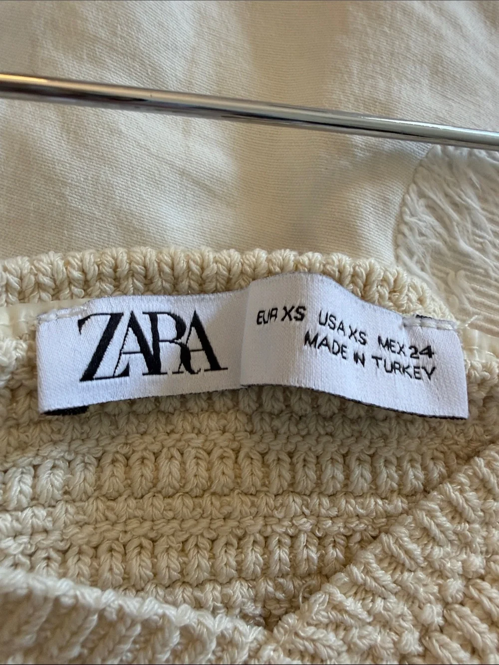 Zara Cream Strapless Eyelet crochet top XS